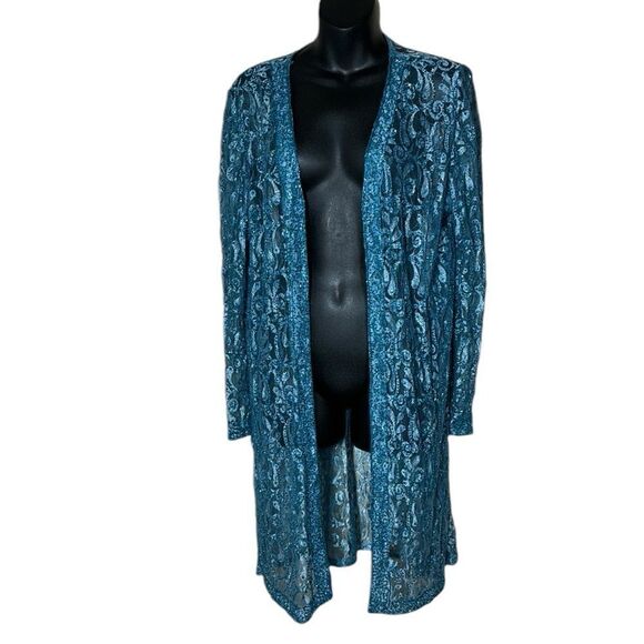 Long line mesh lace cardigan beaded rhinestone fairycore whimsical artsy western - Picture 1 of 6